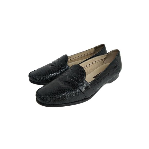 Ennesi Black Reptile Snakeskin Mens Slip On Loafers Size 9 Snakeskin main image 6